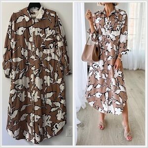 Maeve Anthropologie Soren Shirt Button Up Midi Dress Brown XL